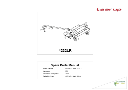 Taarup 4232LR Mower Parts manual catalog PDF Download