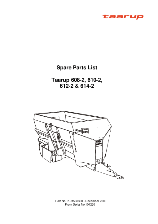 Taarup 608-2_610-2_612-2_614-2 Feeding Parts manual catalog PDF Download