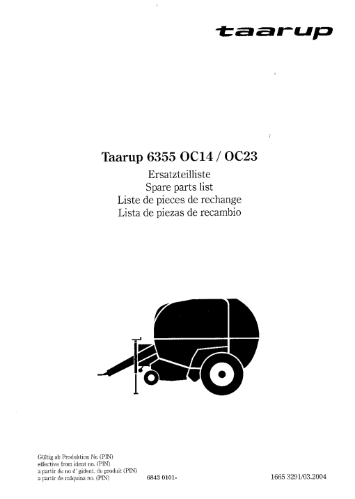 Taarup 6355Baler Parts manual catalog PDF Download