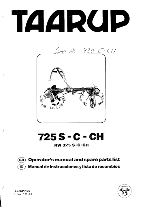 Taarup 725S Rakes_and_tedders Parts manual catalog PDF Download