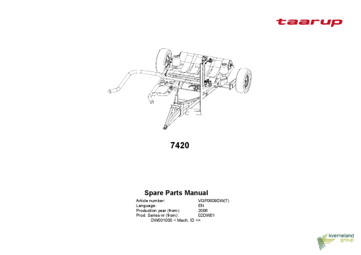 Taarup 7420 Bale wrapper Parts manual catalog PDF Download
