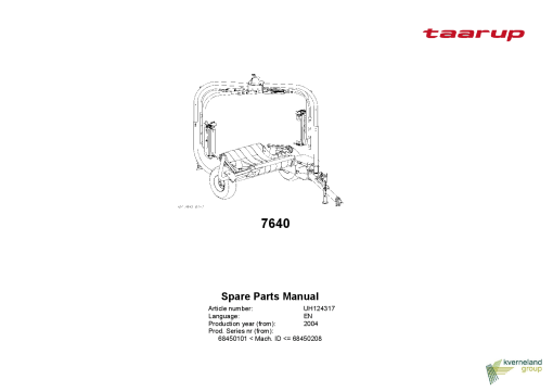 Taarup 7640 Bale wrapper Parts manual catalog PDF Download