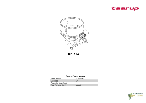 Taarup KD814 Feeding Parts manual catalog PDF Download