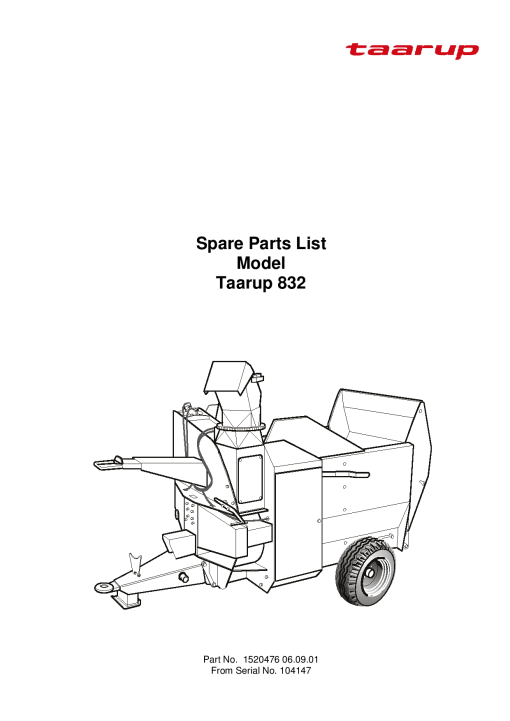 Taarup KD832 Feeding Parts manual catalog PDF Download