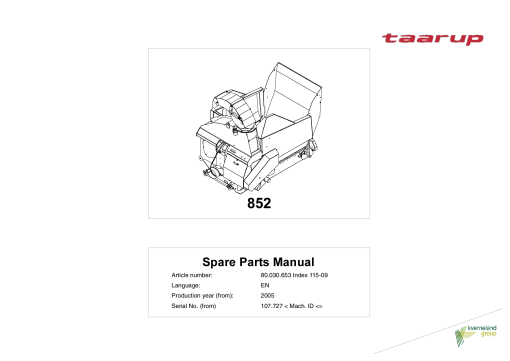 Taarup KD852 Feeding Parts manual catalog PDF Download