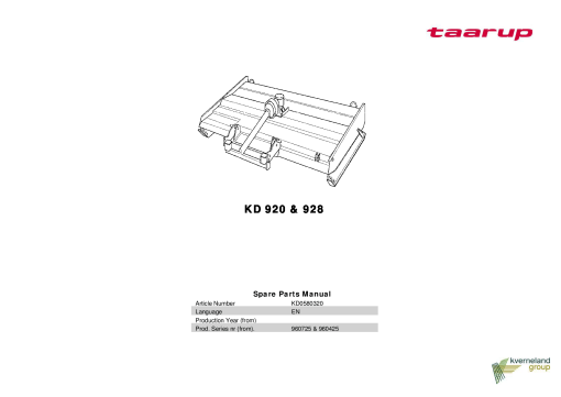 Taarup KD920_KD928 Mower Parts manual catalog PDF Download