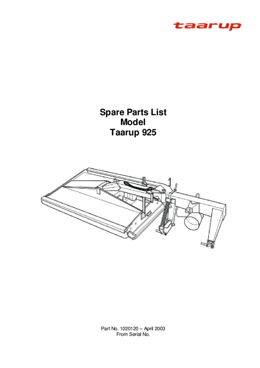 Taarup KD925 Mower Parts manual catalog PDF Download