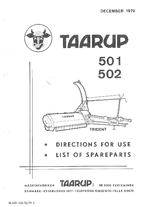 Taarup TA501_TA502 Forage_harvester Parts manual catalog PDF Download