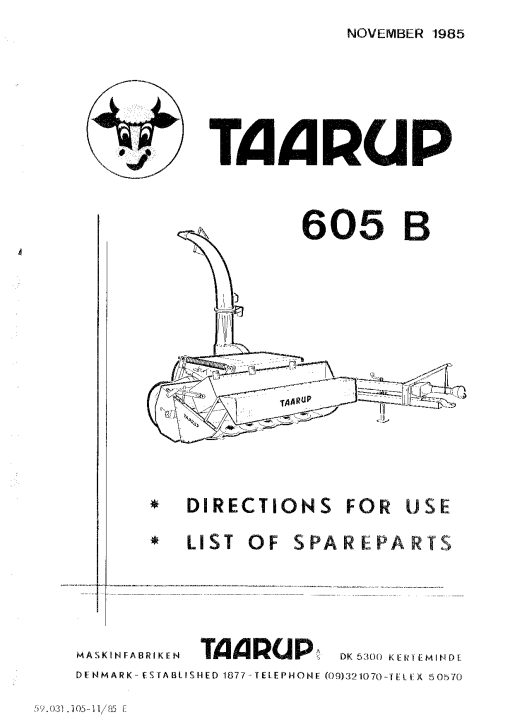 Taarup TA605B Forage_harvester Parts manual catalog PDF Download