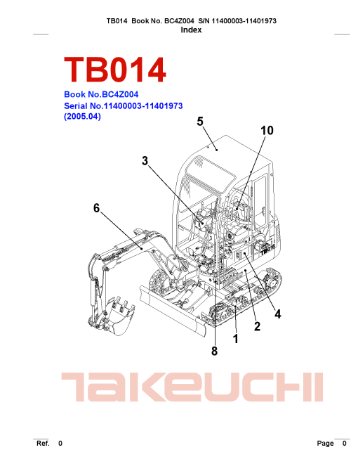 Takeuchi TB014 Parts manual catalog PDF Download