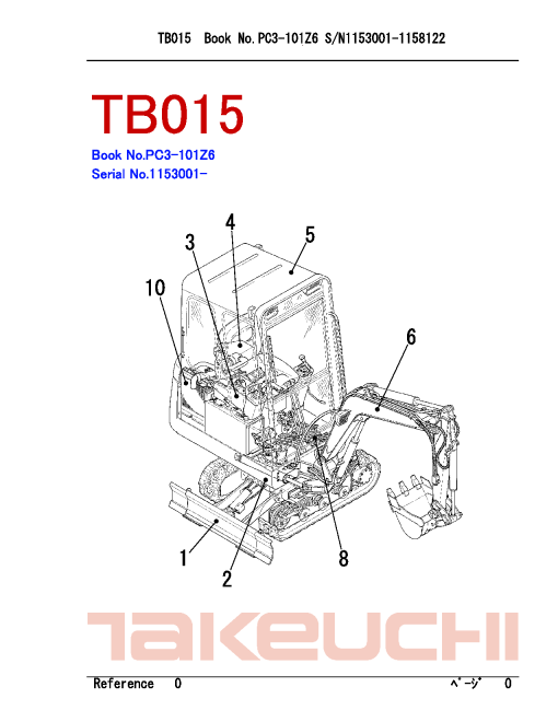 Takeuchi TB015 Parts manual catalog PDF Download