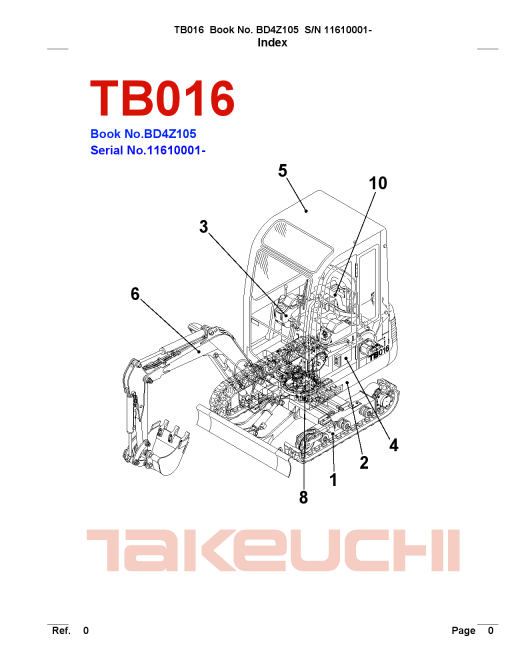 Takeuchi TB016 Parts manual catalog PDF Download