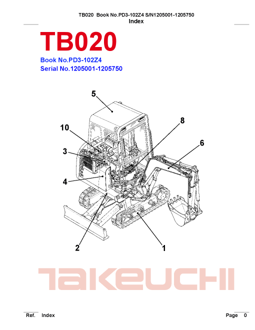 Takeuchi TB020 Parts manual catalog PDF Download