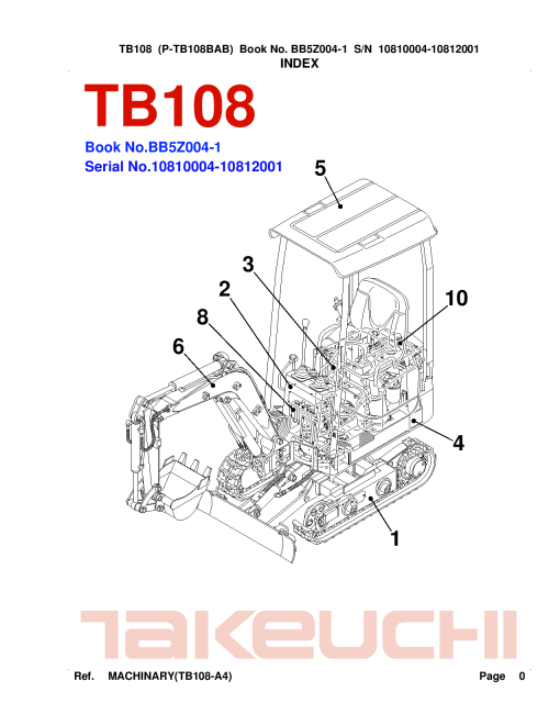 Takeuchi TB108 Parts manual catalog PDF Download