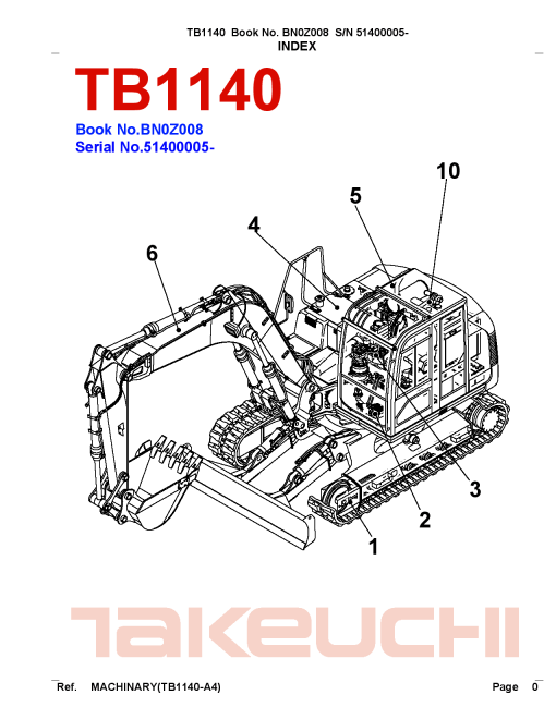 Takeuchi TB1140 Parts manual catalog PDF Download