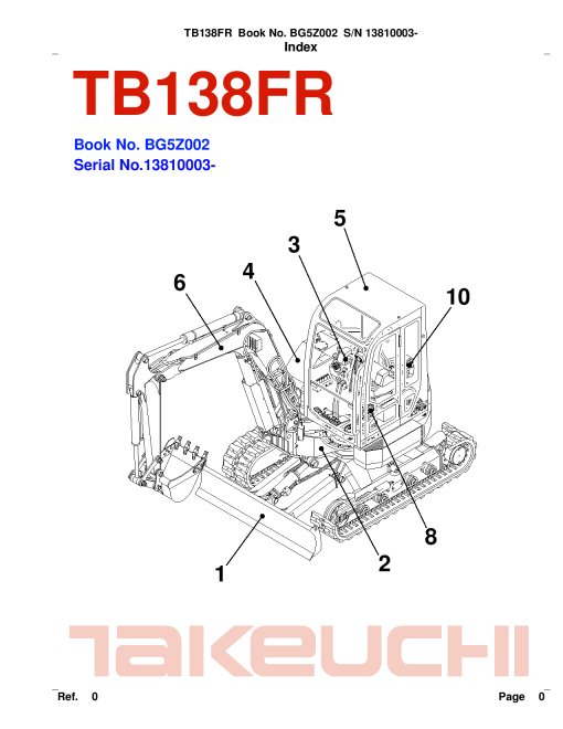 Takeuchi TB138FR Parts manual catalog PDF Download