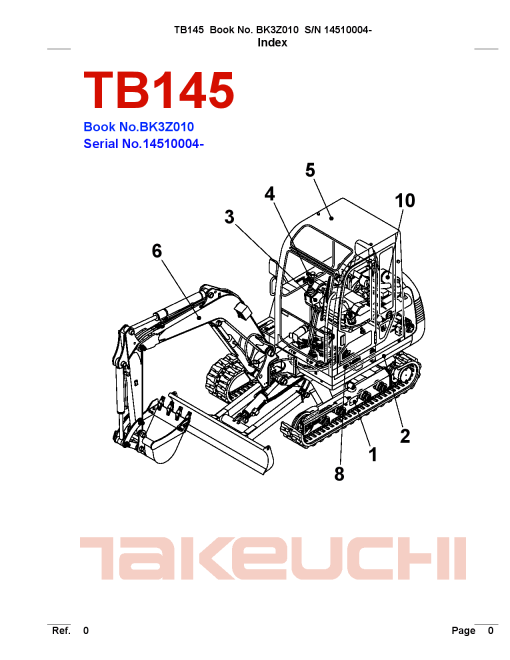 Takeuchi TB145 Parts manual catalog PDF Download
