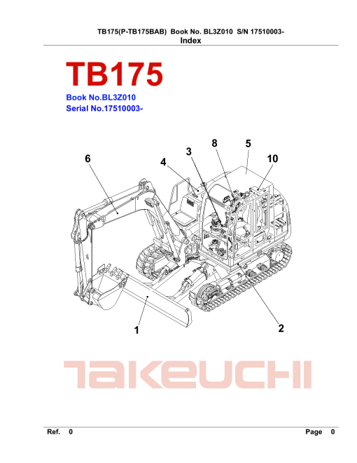 Takeuchi TB175 Parts manual catalog PDF Download