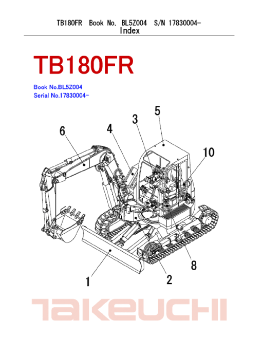 Takeuchi TB180FR Parts manual catalog PDF Download