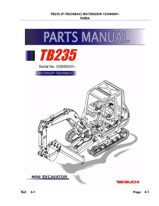 Takeuchi TB235 Parts manual catalog PDF Download