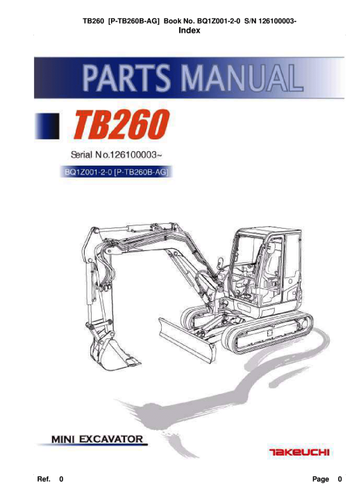 Takeuchi TB260 Parts manual catalog PDF Download