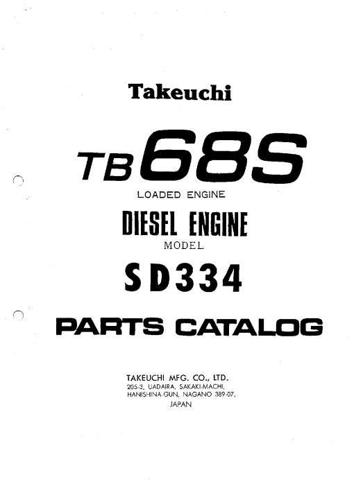 Takeuchi TB68S Parts manual catalog PDF Download
