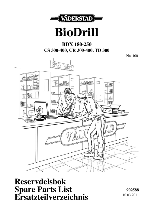Vaderstad BioDrill-BDX-180-250-CS-300-400--CR-300-400--TD-300 Parts manual catalog PDF Download