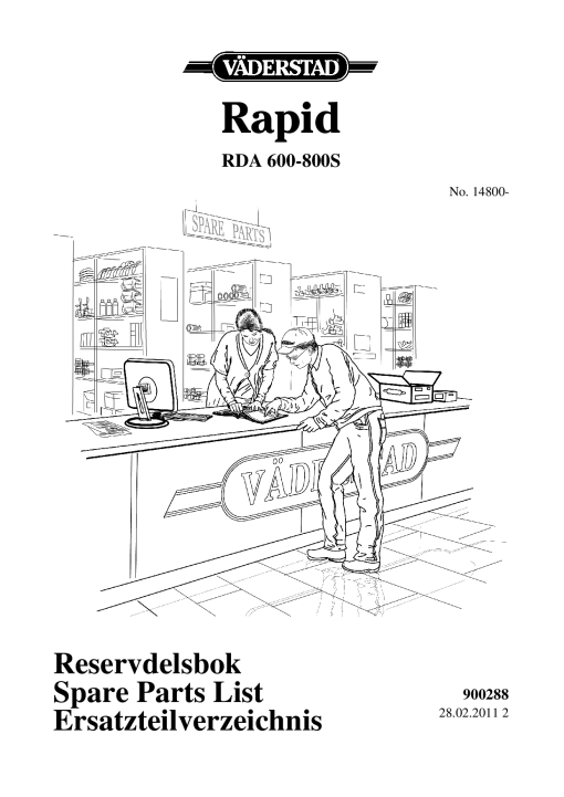 Vaderstad Rapid RDA 600-800S Parts manual catalog PDF Download