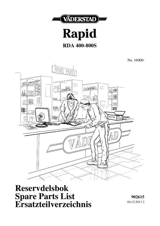 Vaderstad RapidA RDA 400-800S Parts manual catalog PDF Download