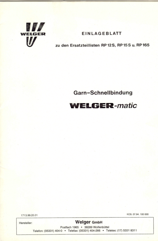 Welger RP12S_RP15S_RP165_Welger-matic Round Baler Parts manual catalog PDF Download
