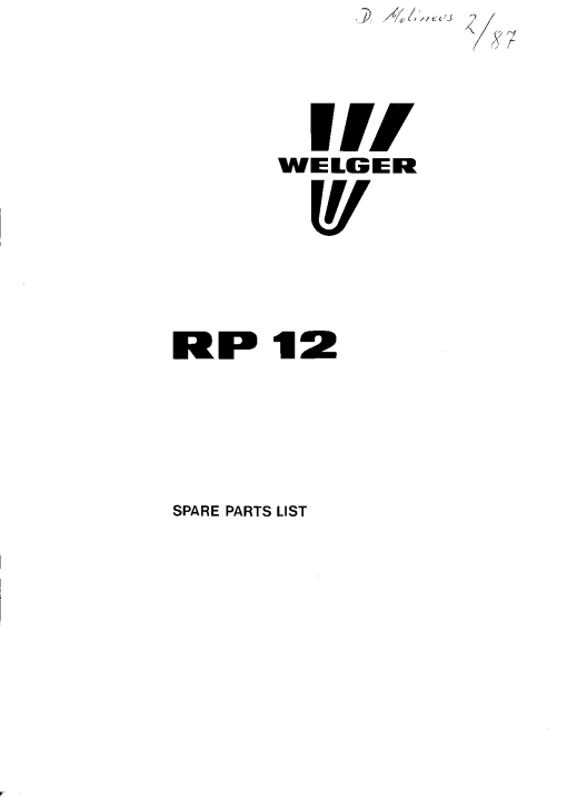 Welger RP12_1987 Round Baler Parts manual catalog PDF Download