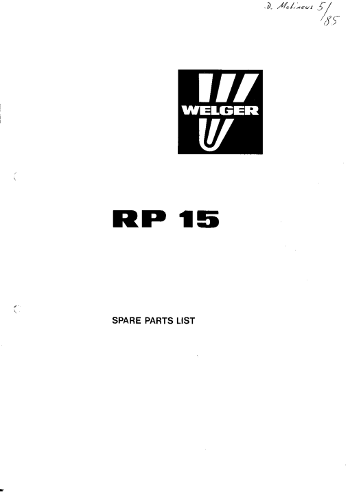Welger RP15_1985 Round Baler Parts manual catalog PDF Download