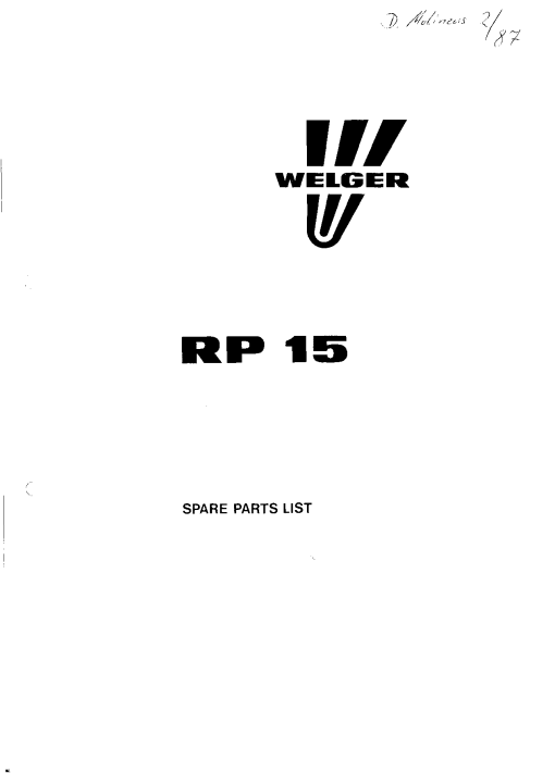 Welger RP15_1987 Round Baler Parts manual catalog PDF Download