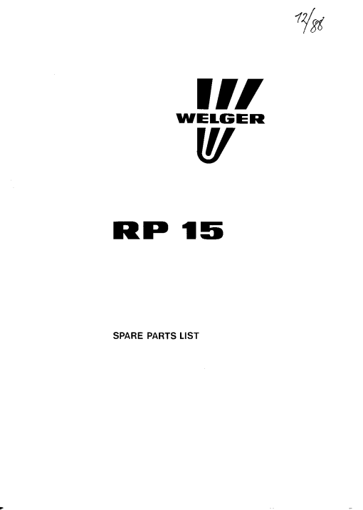 Welger RP15_1988 Round Baler Parts manual catalog PDF Download