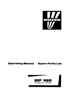 Welger RP180_04.1980 Round Baler Parts manual catalog PDF Download