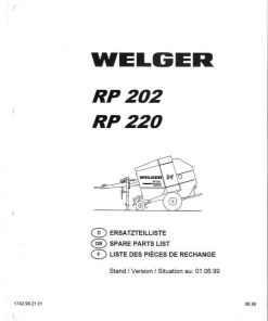 Welger RP202_RP220_1999 Round Baler Parts manual catalog PDF Download