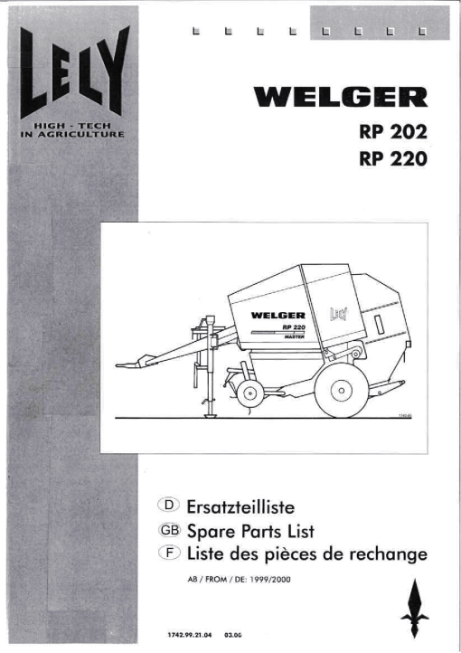 Welger RP202_RP220_2000 Round Baler Parts manual catalog PDF Download