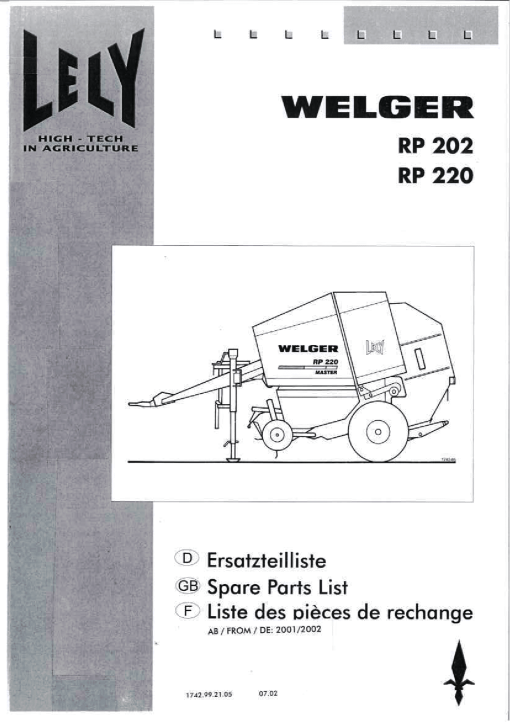 Welger RP202_RP220_2002 Round Baler Parts manual catalog PDF Download