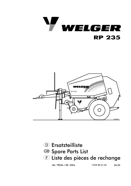 Welger RP235_2004 Round Baler Parts manual catalog PDF Download