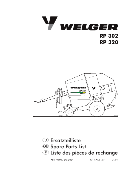 Welger RP302_RP320_2004 Round Baler Parts manual catalog PDF Download