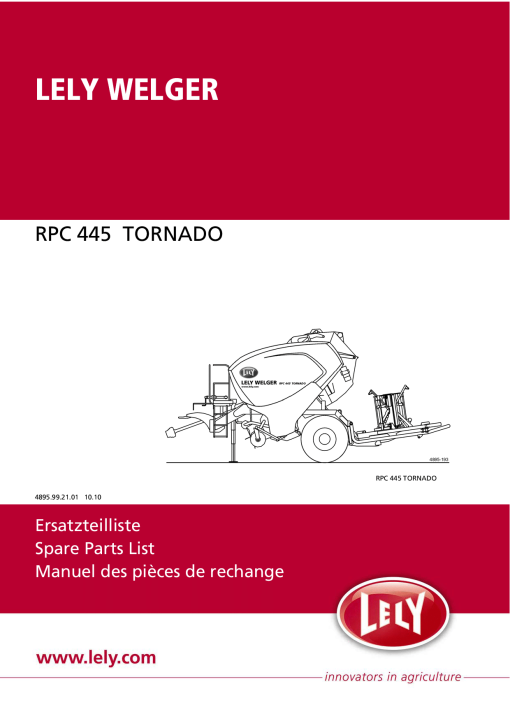 Welger RPC445 Round Baler Parts manual catalog PDF Download