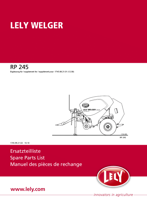 Welger RP_245_Suppl Round Baler Parts manual catalog PDF Download
