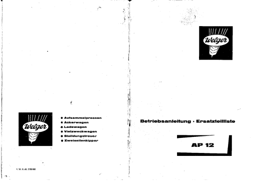 Welger ap12 Parts manual catalog PDF Download