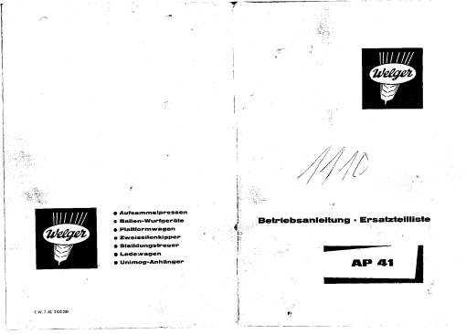 Welger ap41_07.68 Parts manual catalog PDF Download