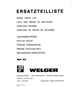 Welger ap41_08.77 Parts manual catalog PDF Download