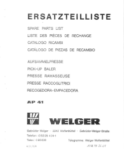 Welger ap41_10.80 Parts manual catalog PDF Download