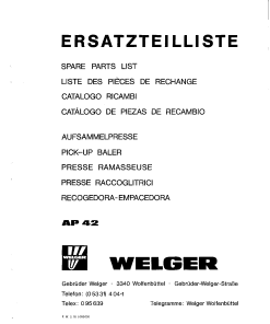 Welger ap42_02.78 Parts manual catalog PDF Download