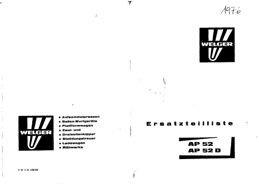 Welger ap52_02.76 Parts manual catalog PDF Download