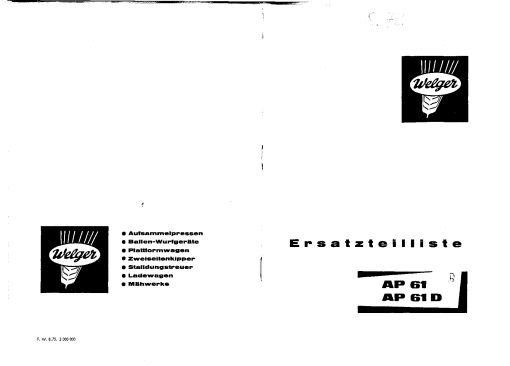 Welger ap61_08.72 Parts manual catalog PDF Download