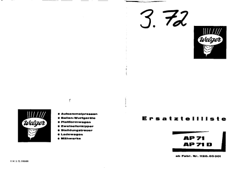 Welger ap71_03.72 Parts manual catalog PDF Download